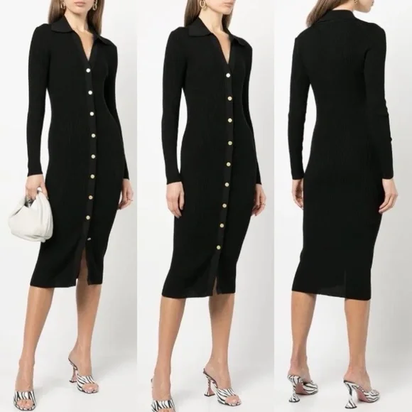 Alice + olivia Alcina ribbed wool blend button down polo midi dress - Picture 3 of 8